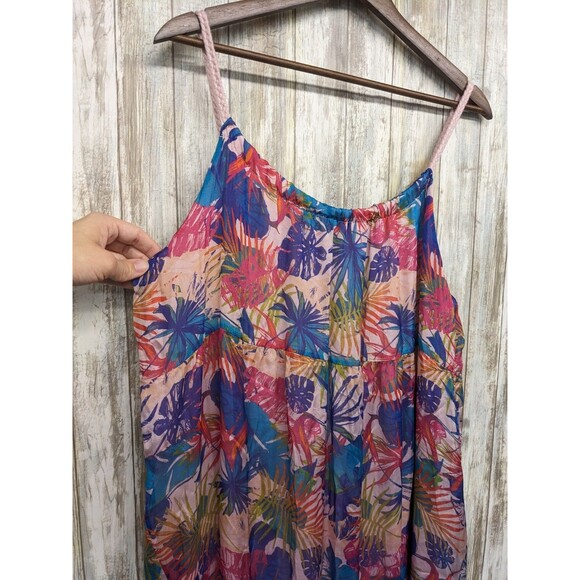 Elena Baldi Silk Blend Tiered Maxi Dress Resort Tropical Lightweight Large NWT - Picture 3 of 8